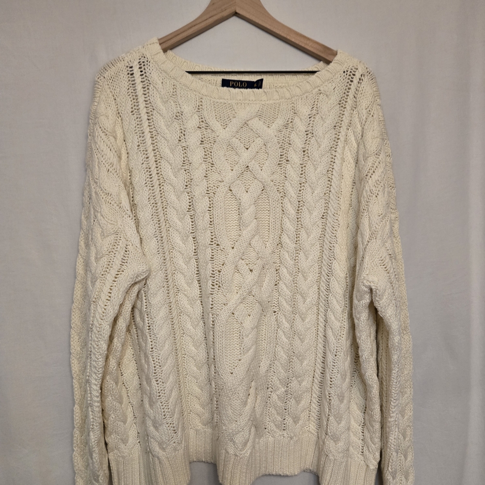 Polo Ralph Lauren Cream Cable Knit 100% Cotton Sweater XL